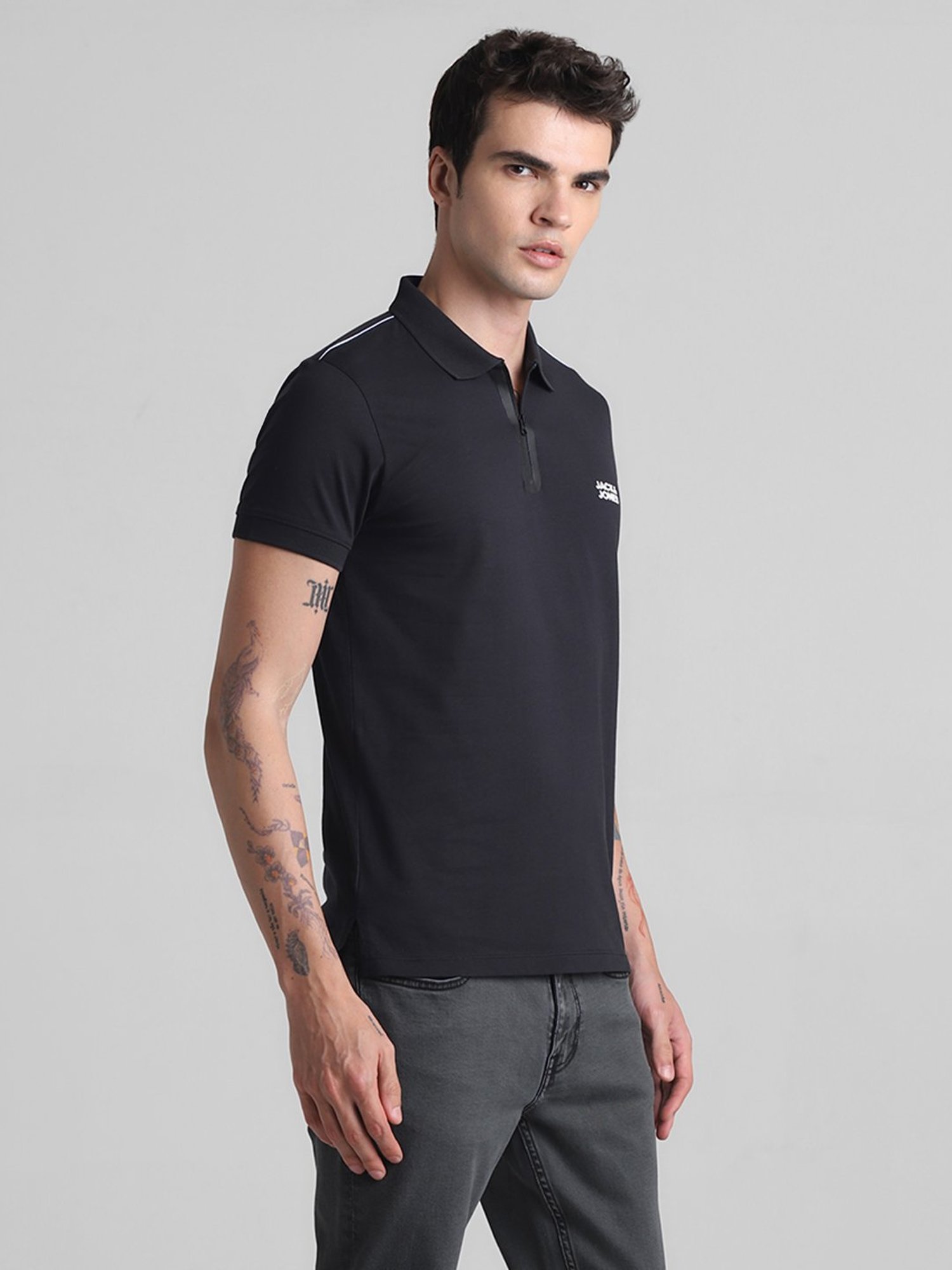 Jack & Jones Black Slim Fit Cotton Polo T-Shirt