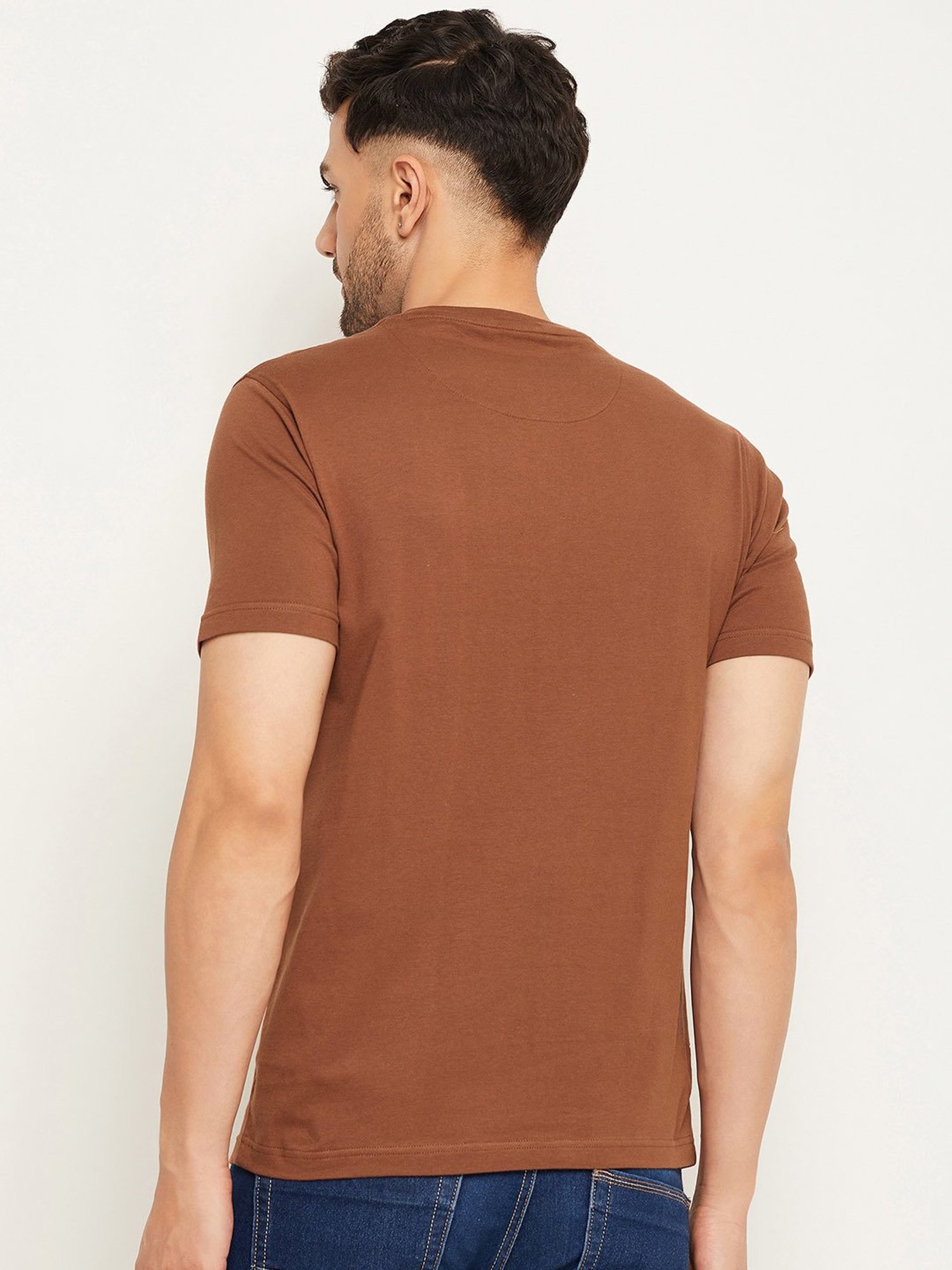 Club York Coffee Brown Regular Fit Printed Crew T-Shirt