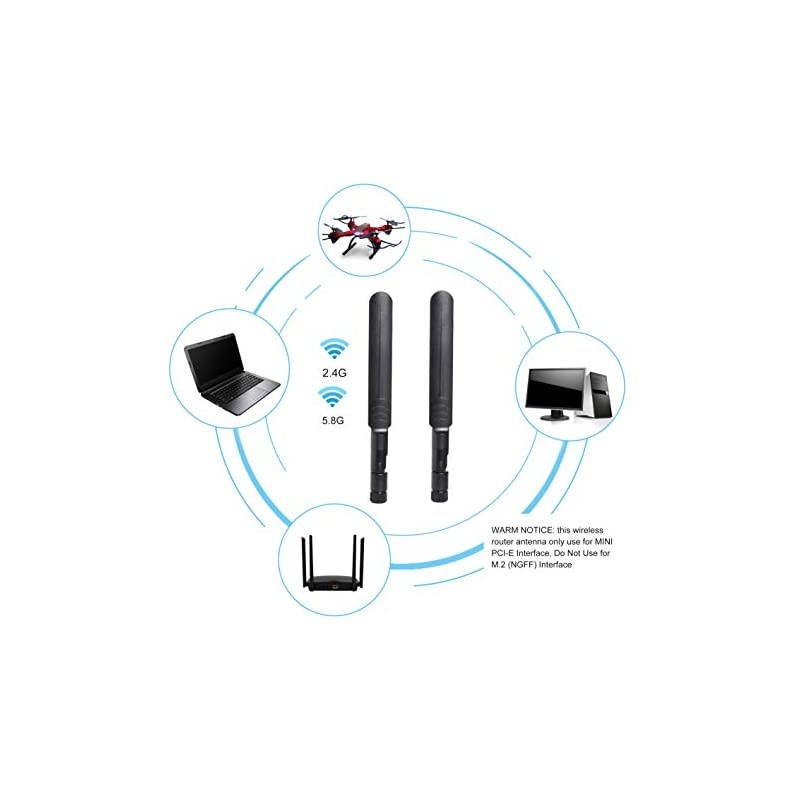 x 8dBi WiFi RP-SMA Male Antenna .4GHz 5.8GHz Dual Band +x 15CM U.FL/IPEX to RP-SMA Female Pigtail Cable for Mini PCIe Card Wireless Routers, PC Desktop, Repeater, FPV UAV Drone and PS4 Build