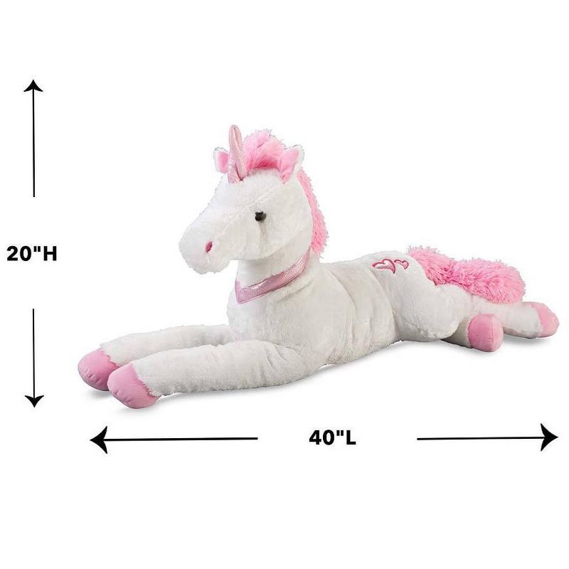 HearthSong - Large Super Soft Dazzle the Plush Unicorn with Embroidered Hearts and Sparkly Pink Horn and Collar