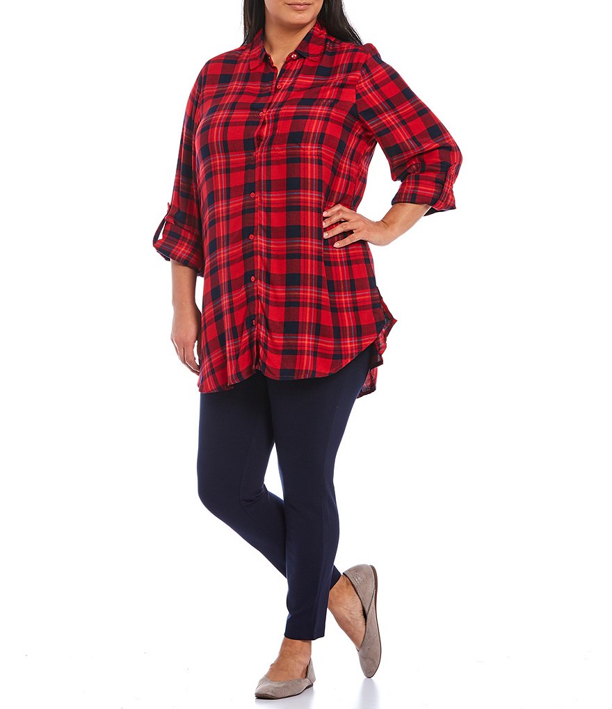 Intro Plus Size Solid Double Knit Tummy Control Leggings