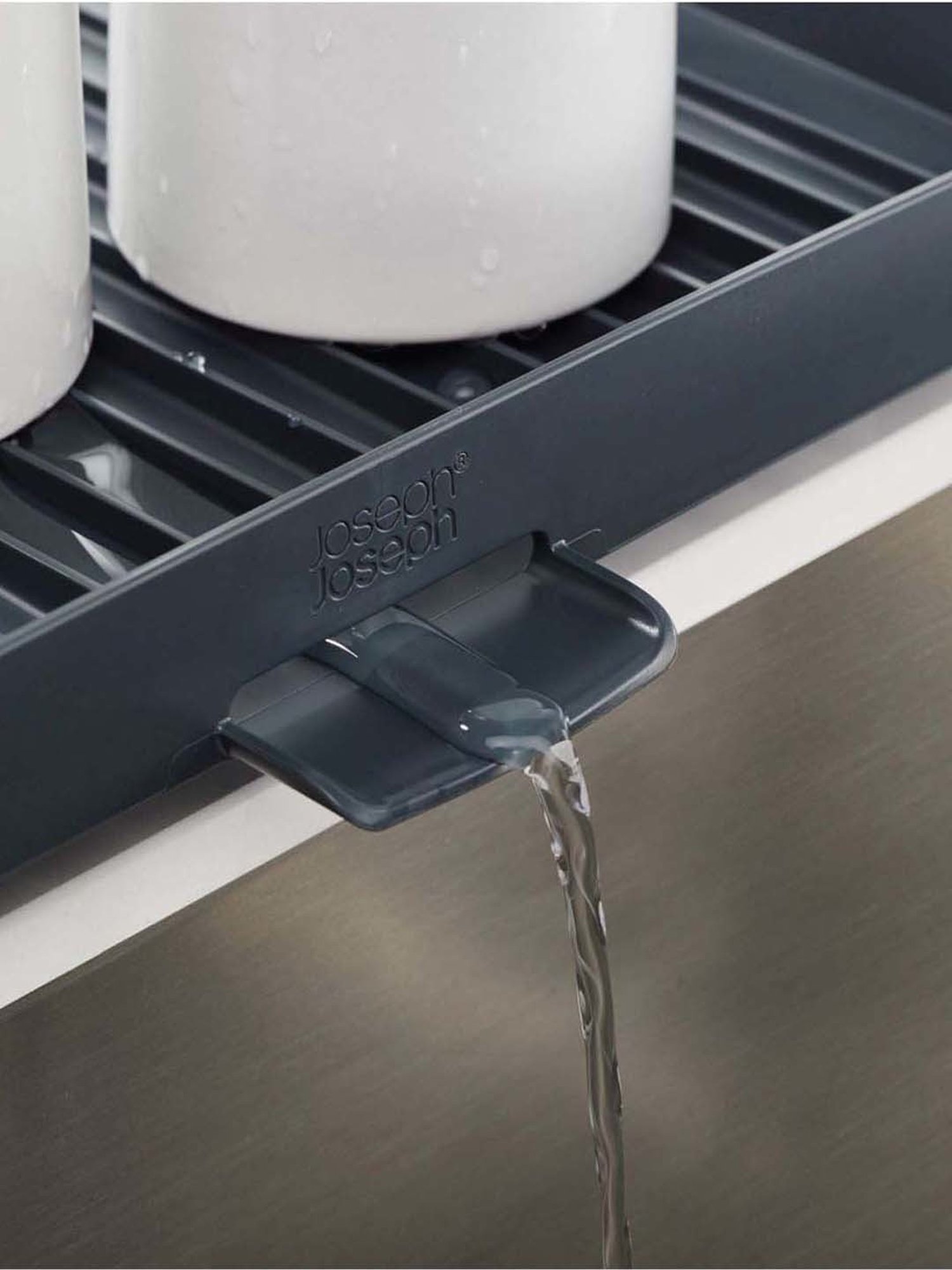 Joseph Joseph Grey Polypropylene Dish Rack And Drain Board With Cutlery Organizer Dish Drainer