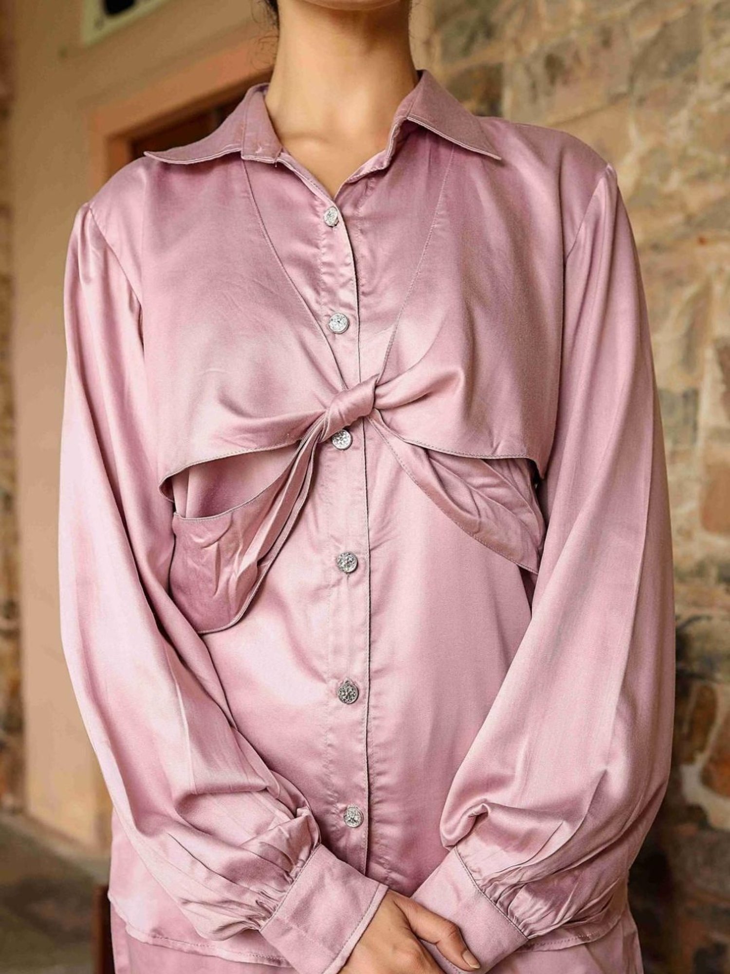 Artagai Midnight Navy Elevated Basics Co-Ord Set With Notch Collar Top And Straight Pants