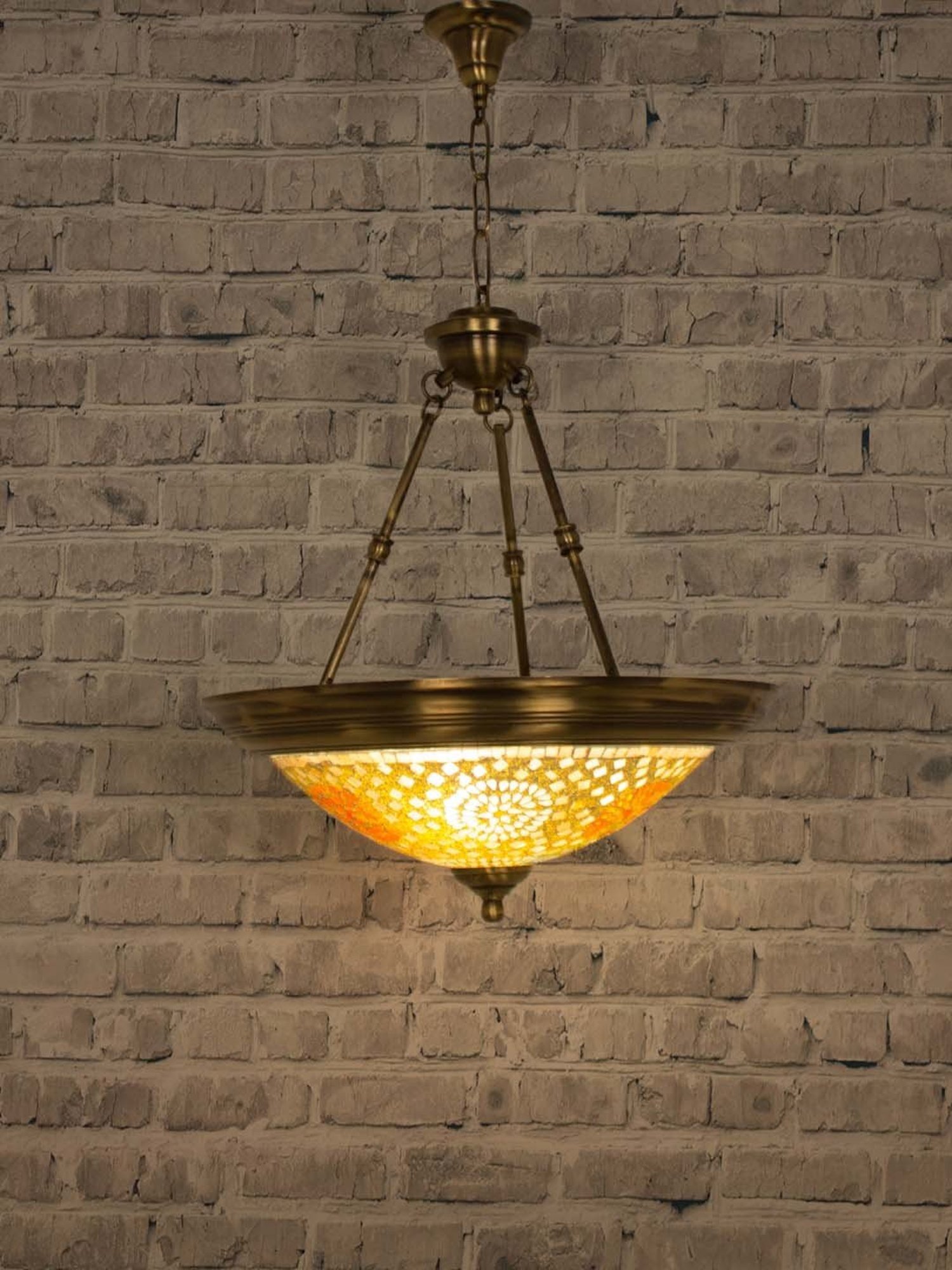 Fos Lighting 'Dish Tilak' Antique Gold Brass 3-In-1 Hanging Light