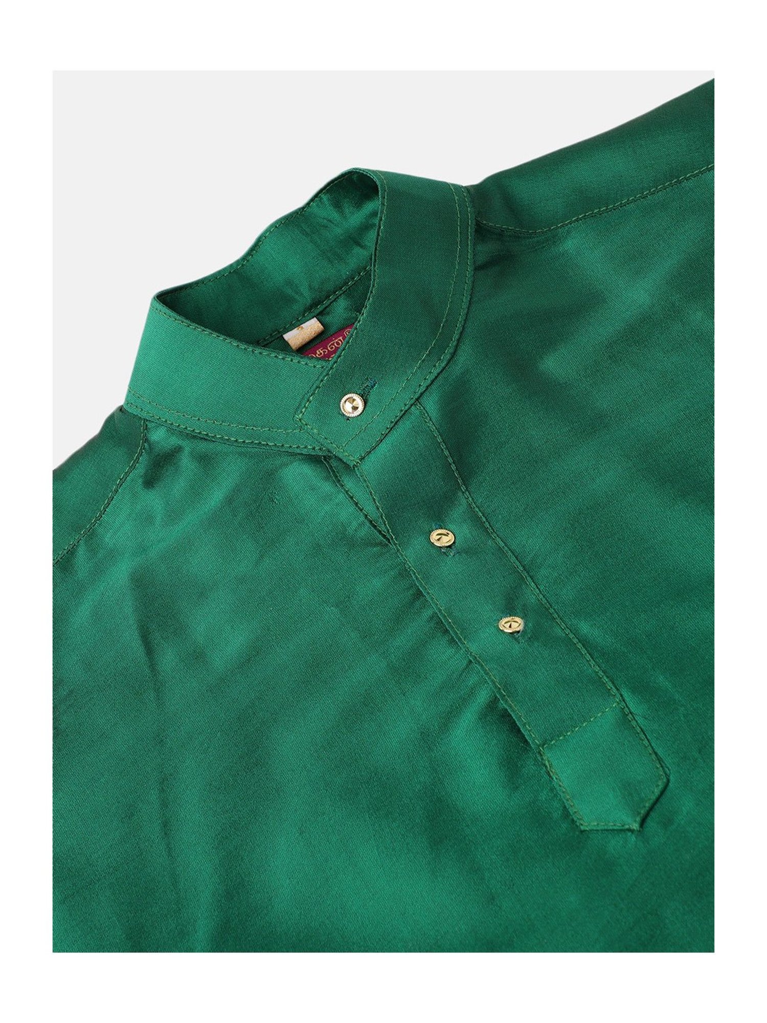 THANGAMAGAN Kids Green Solid Full Sleeves Kurta