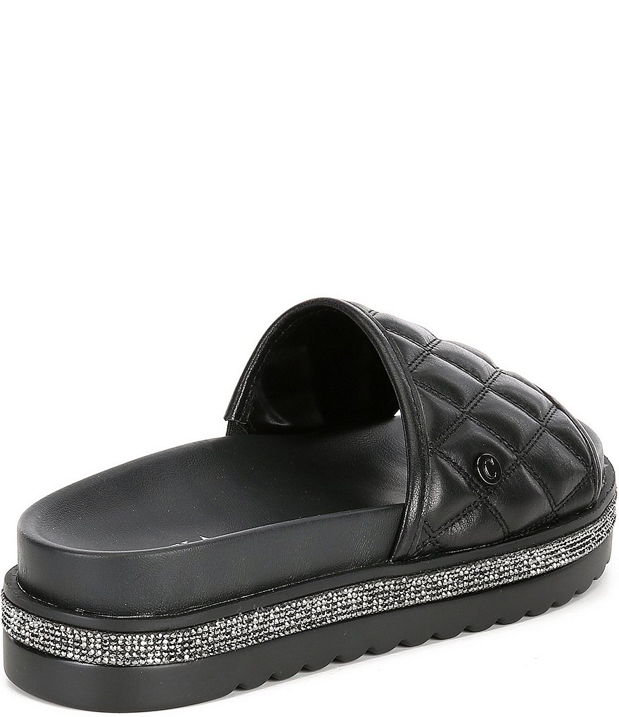 Carvela Jeo Quilted Leather Rhinestone Sole Flatform Slide Footbed Sandals