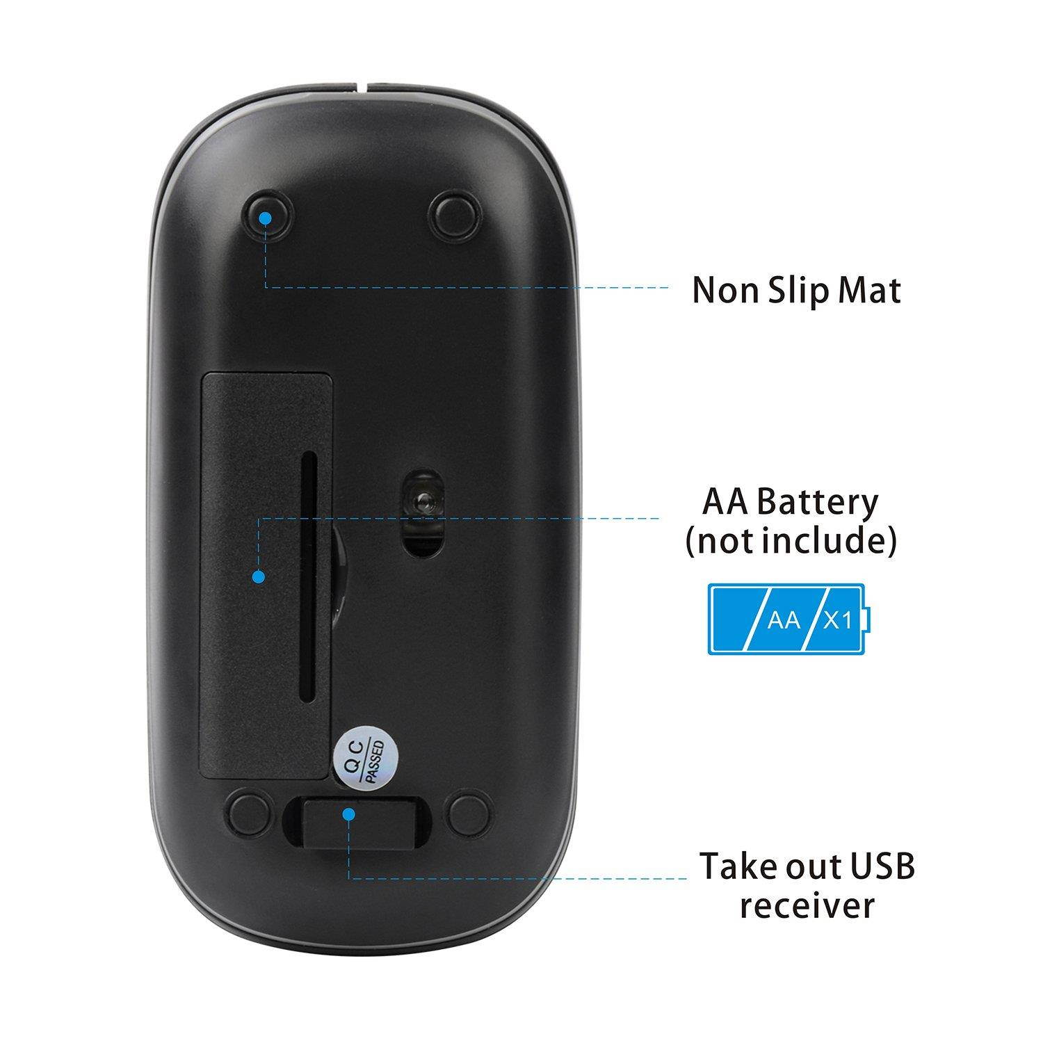 TENMOS T9 Silent Wireless Mouse, 2.4G Ultra Slim Portable Travel Mouse Optical Computer Mice with Nano Receiver Compatible with Notebook, PC, Laptop, Computer (Matte Black)