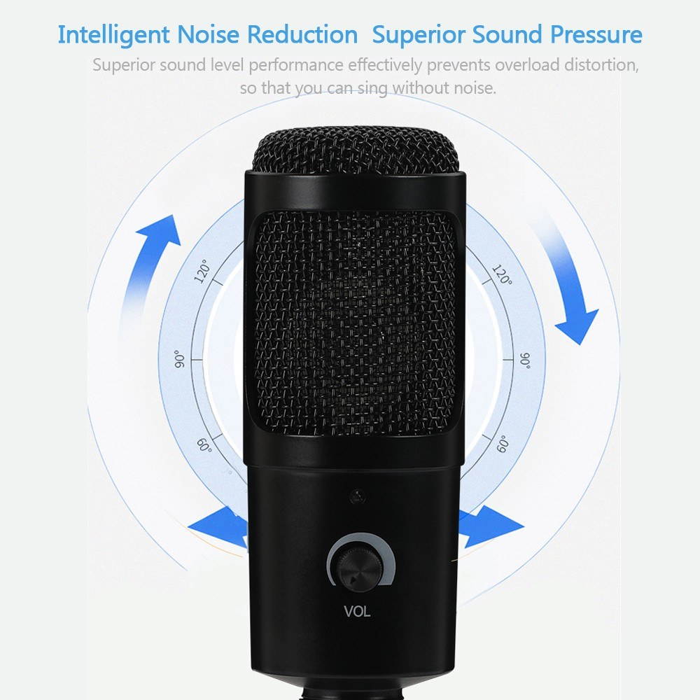 Condenser Microphone USB Microphone Karaoke Recording Broadcasting Podcasting with Clip Tripod Plug and Play for Laptop Desktop PC