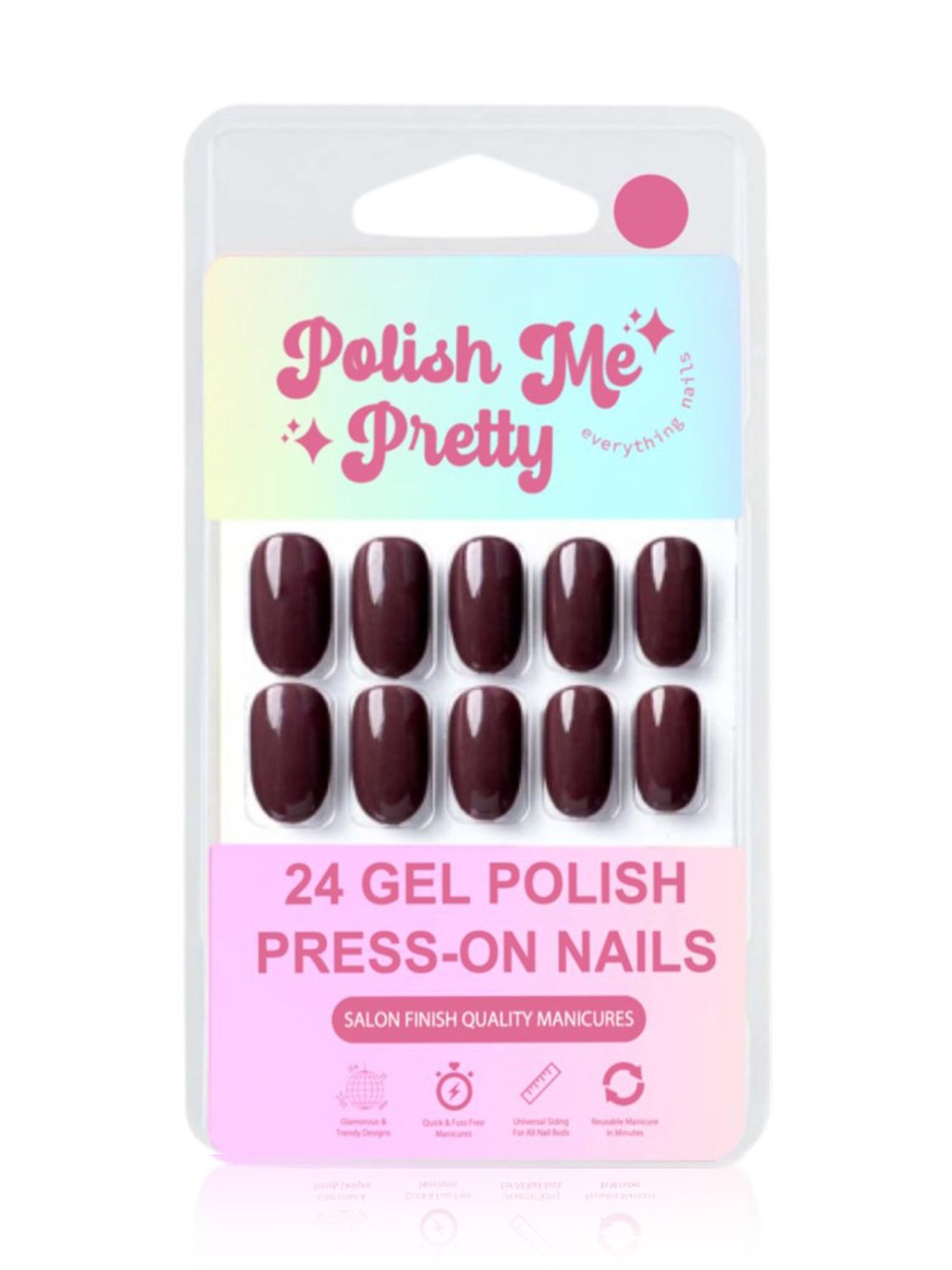 Polish Me Pretty Gel Polish Press-On Nails Chestnut - Set of 24