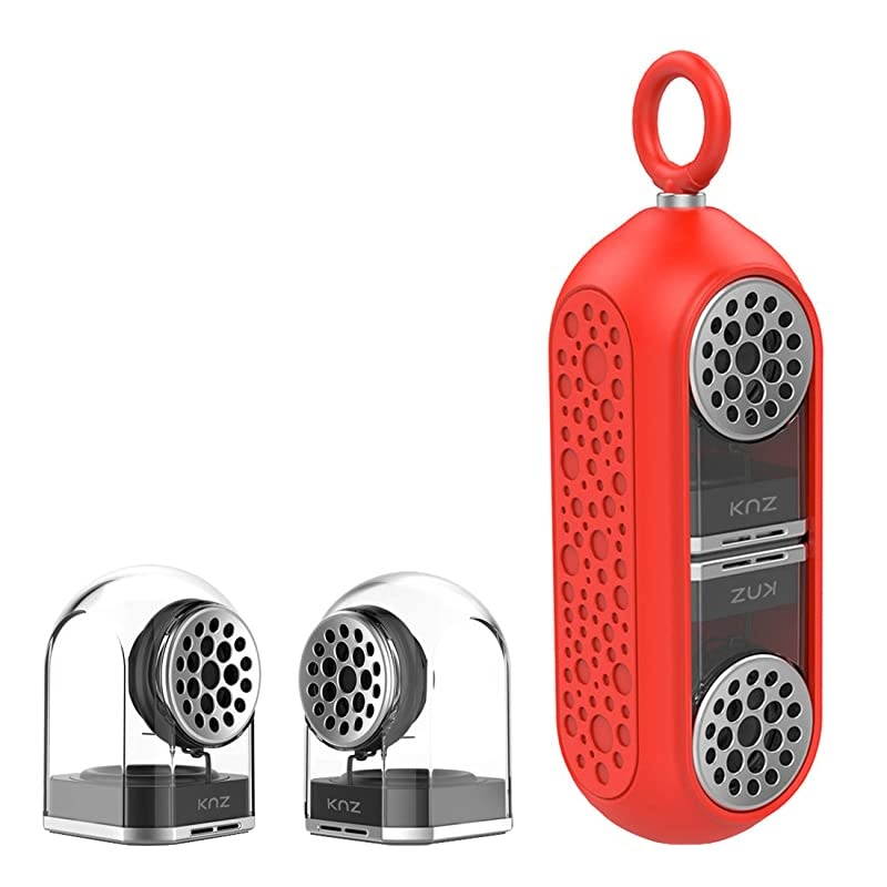 GoDuo Portable Bluetooth Speakers with Magnetic Connectable Base LR True Stereo Sound and Bass Water and Shock Resistant 18 hr playtime Builtin Mic Protective Carrying Case Included Red