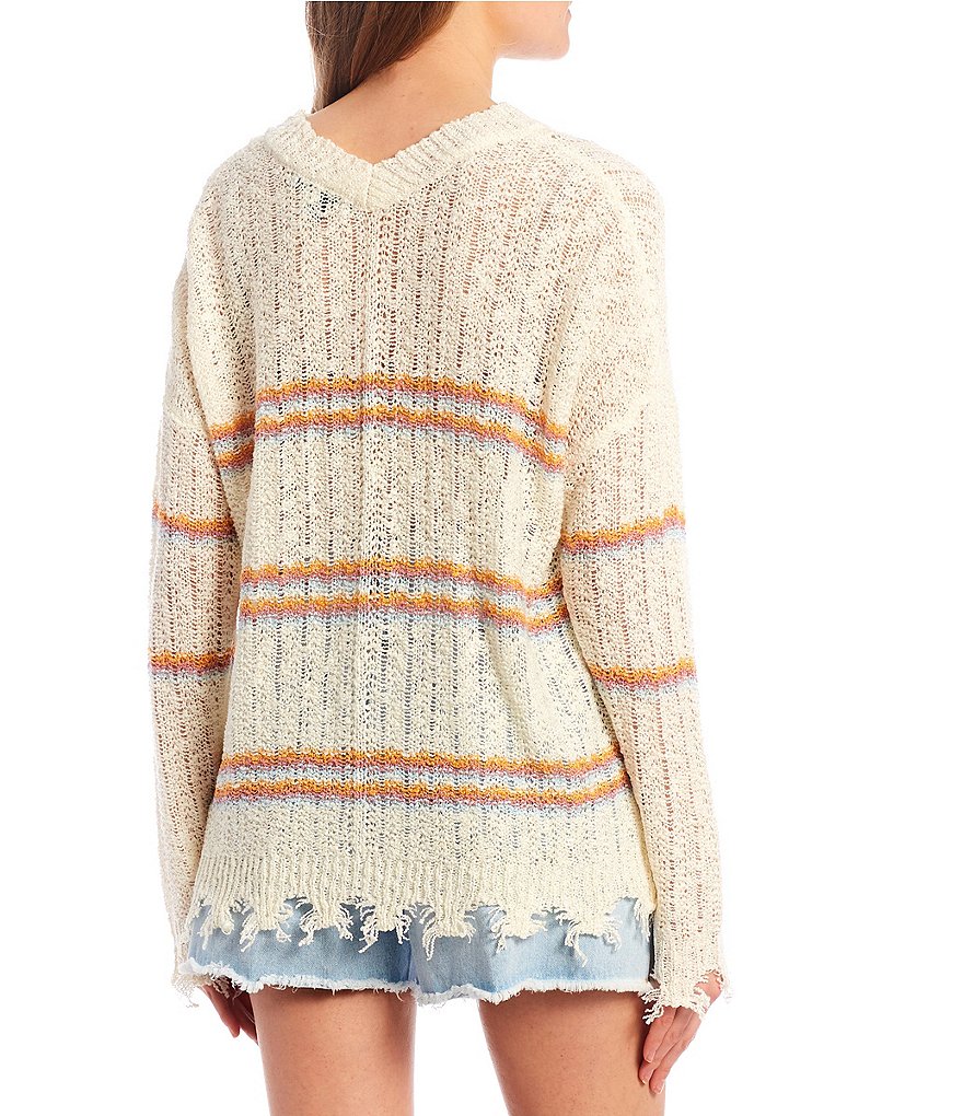 Say What Distressed Stripe Lightweight Sweater