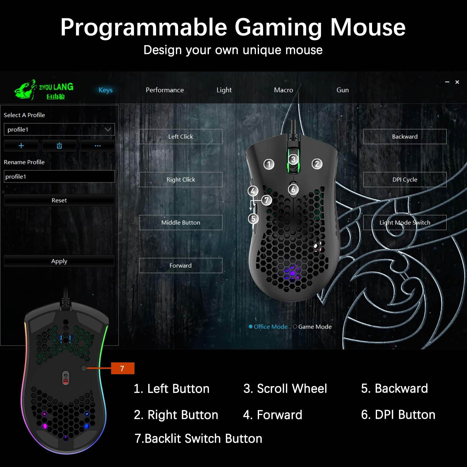 Wired Lightweight Gaming Mouse,Ultralight Honeycomb Shell Ultraweave Cable,7 Buttons Programmable Driver,Pixart 3325 12000 DPI,10 RGB Backlit Computer Mouse for PC Gamers,Xbox,PS4 Users