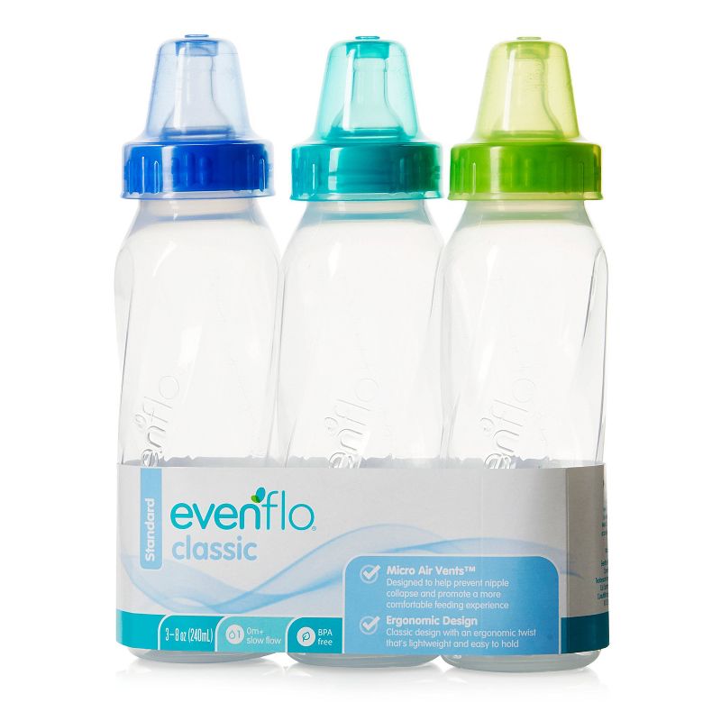 Evenflo Classic Clear Bpa-Free Plastic Baby Bottle - 8oz 3pk