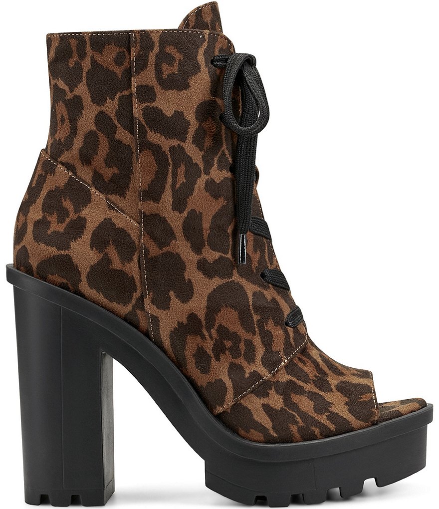 Jessica Simpson Lizzah Leopard Print Peep Toe Platform Block Heel Lug Sole Booties
