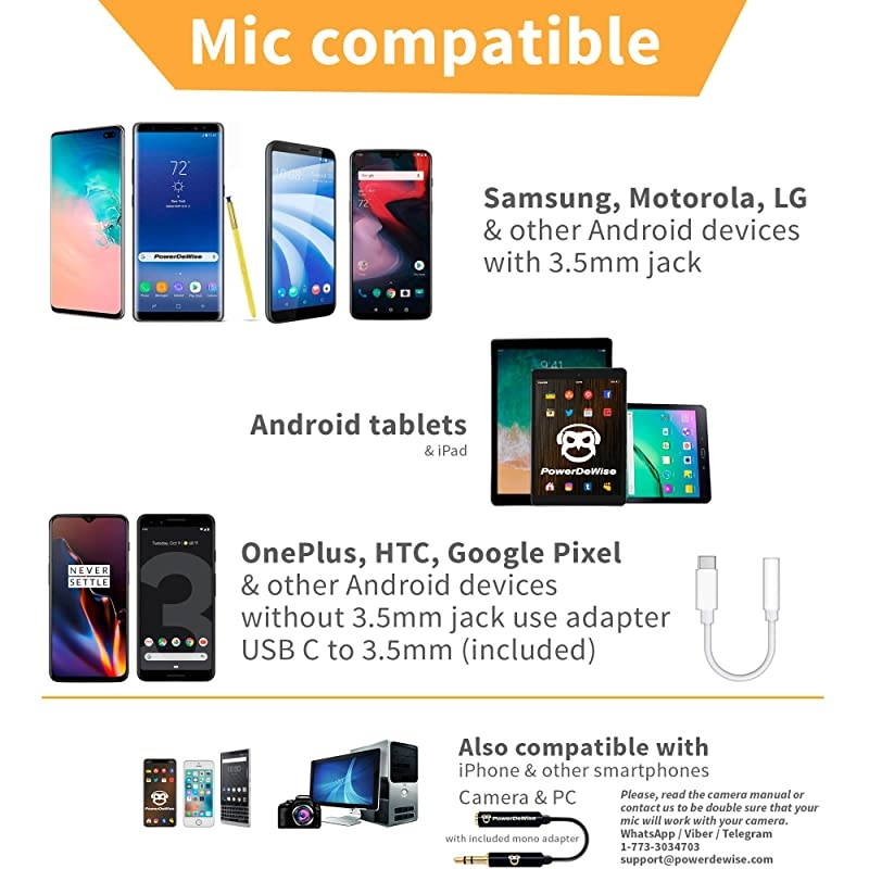 Type-C Microphone - Lavalier Mic Type C for - Phone Microphone with Type-C Adapter - Type C Microphone for Interview, Vlogging, Podcasting