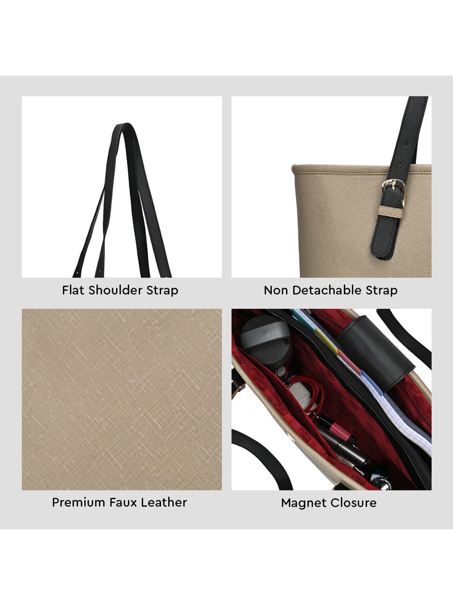 Horra Grey Solid Tote Handbag