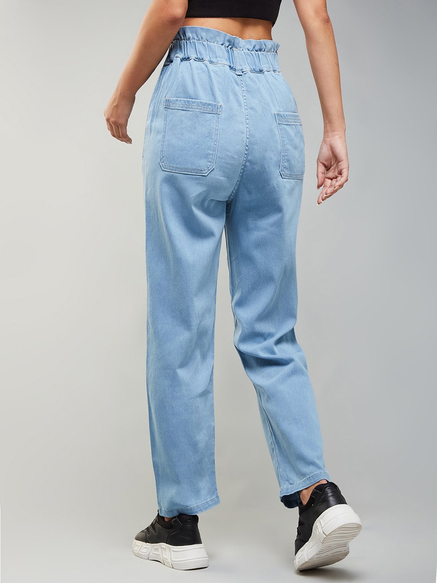 DOLCE CRUDO Light Blue Denim Regular Fit High Rise Jeans
