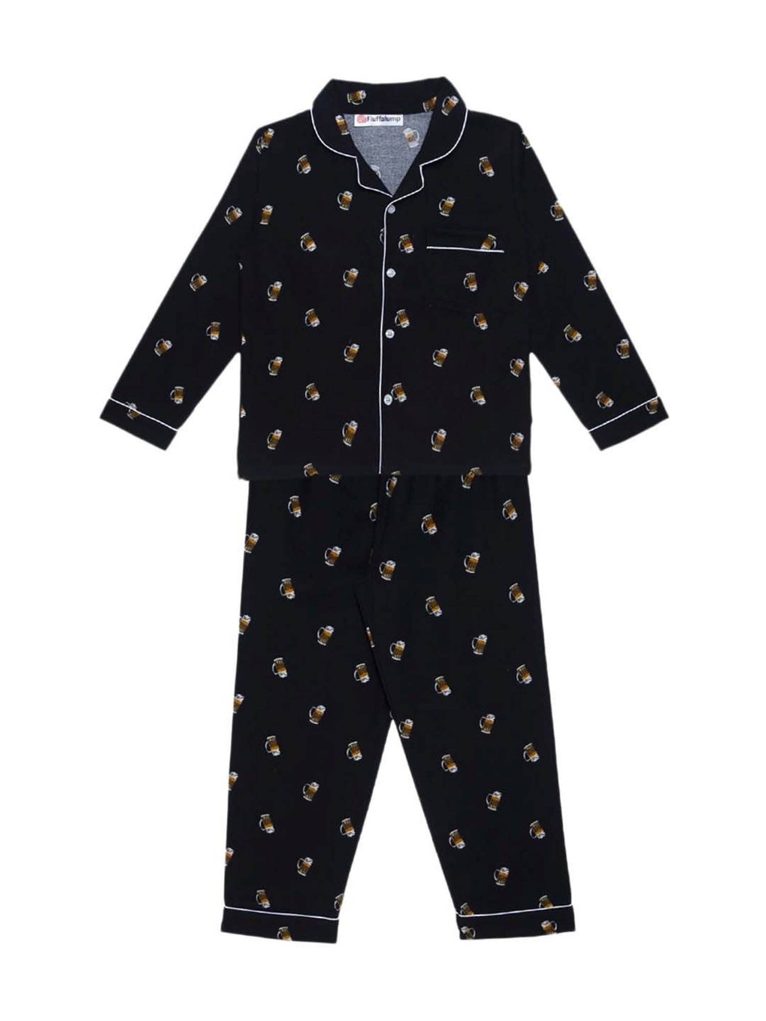 Fluffalump Boys Multicolor Cotton Printed Nightwear Top & Pants Set