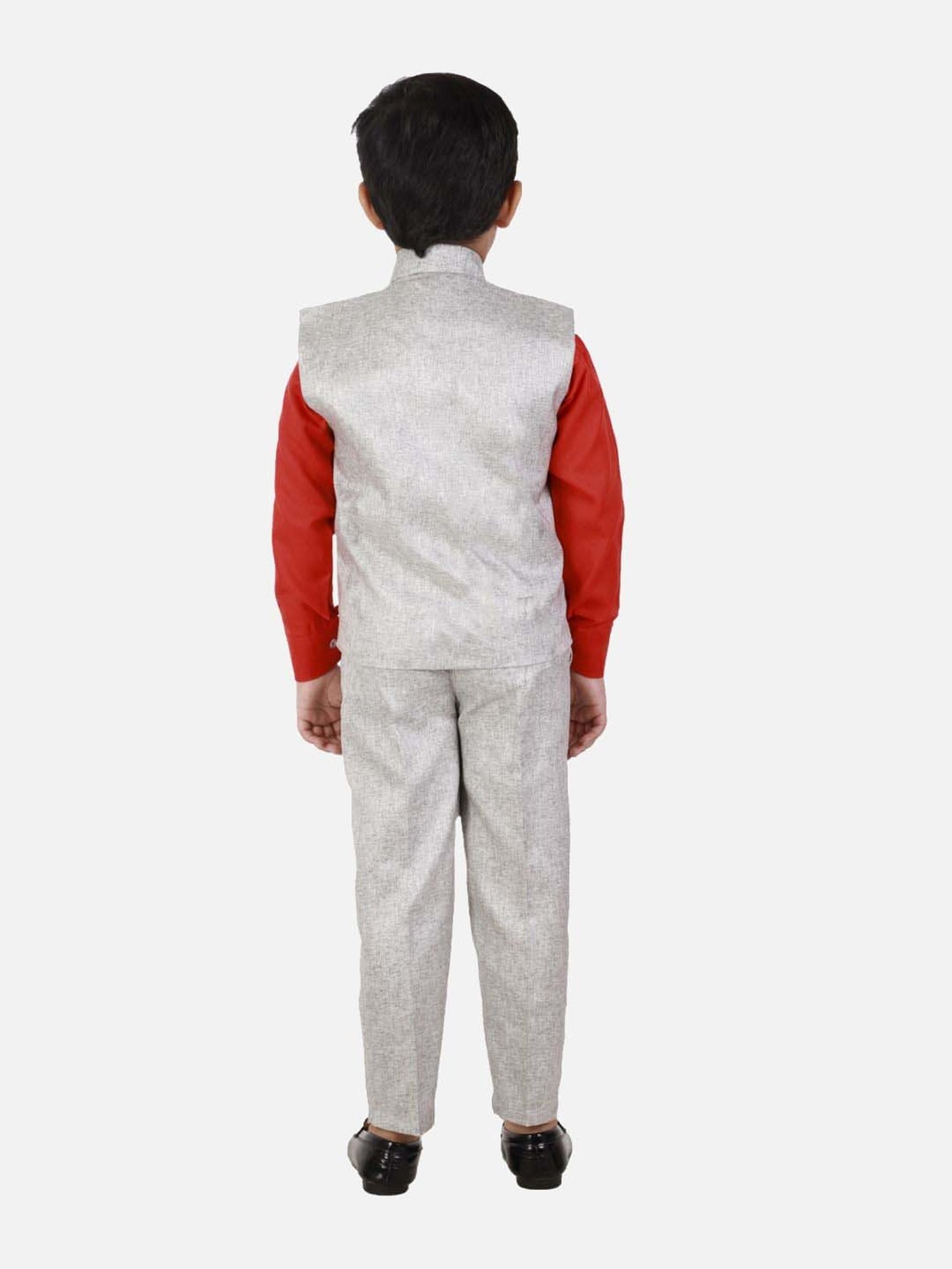 Fourfolds Boys Red Solid Full Sleeves Clothing Set