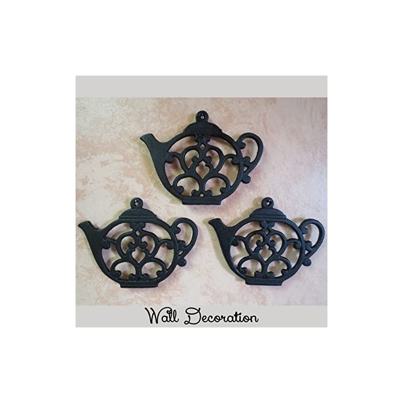 Trivet - Black Cast Iron - for Kitchen & Dining Table - More than One Makes a Set for Counter, Wall Art or Decoration Accessory - Gift for Tea Lovers & Housewarming Gifts - 8 by 6.1 In