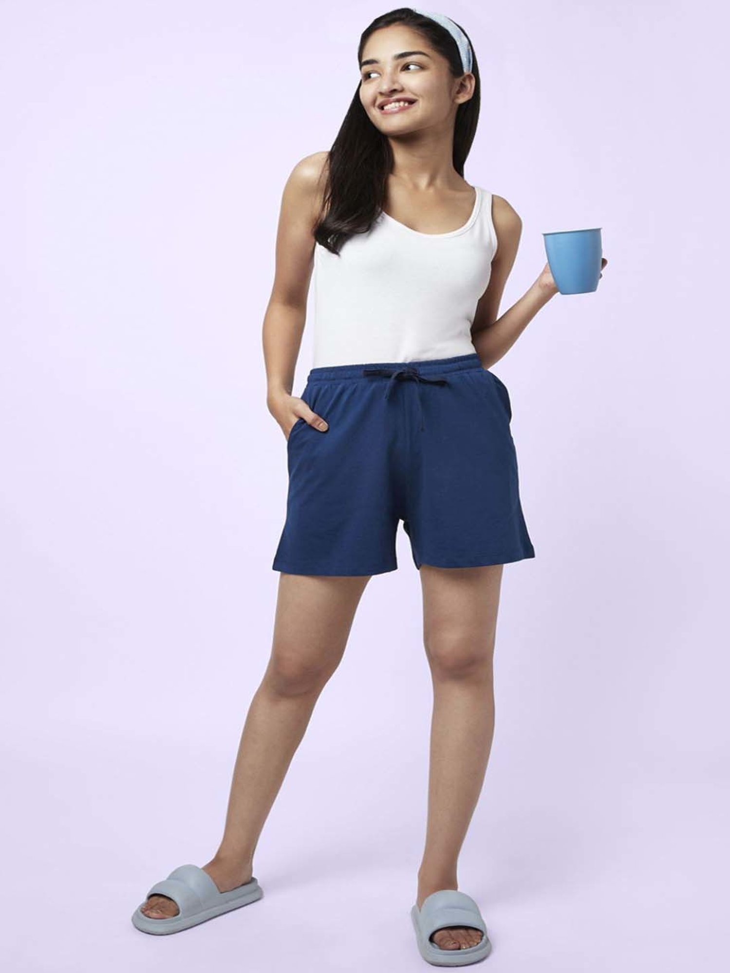 YU by Pantaloons Blue & Pink Cotton Shorts - Pack Of 2