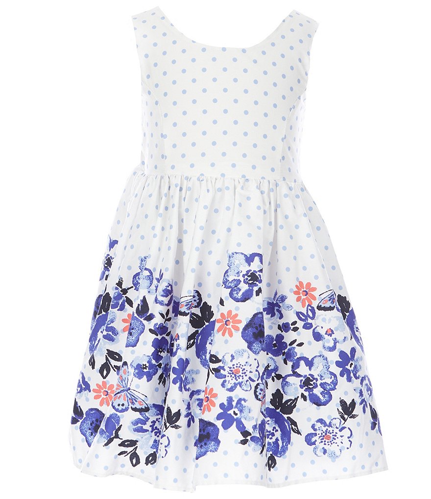 Laura Ashley Little Girls 2T-6X Dotted/Floral-Border Fit-And-Flare Dress