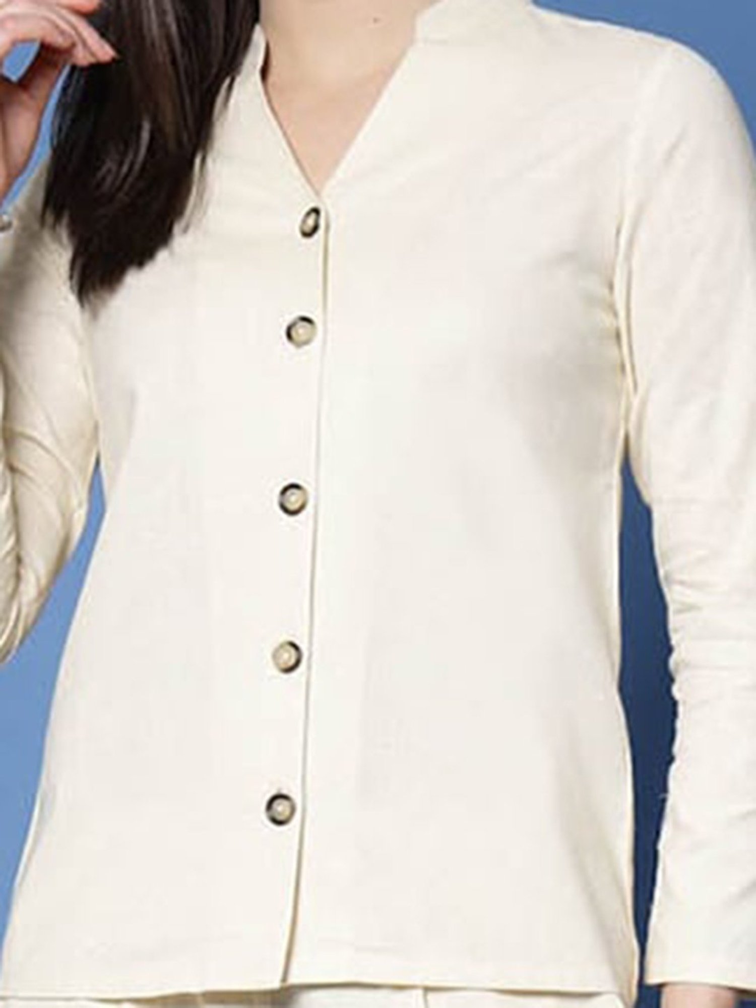 Melon by PlusS Cream Cotton Shirt With Trousers