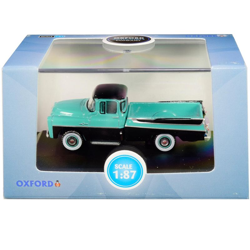1957 Dodge D100 Sweptside Pickup Truck Turquoise and Jewel Black 1/87 (HO) Scale Diecast Model Car by Oxford Diecast