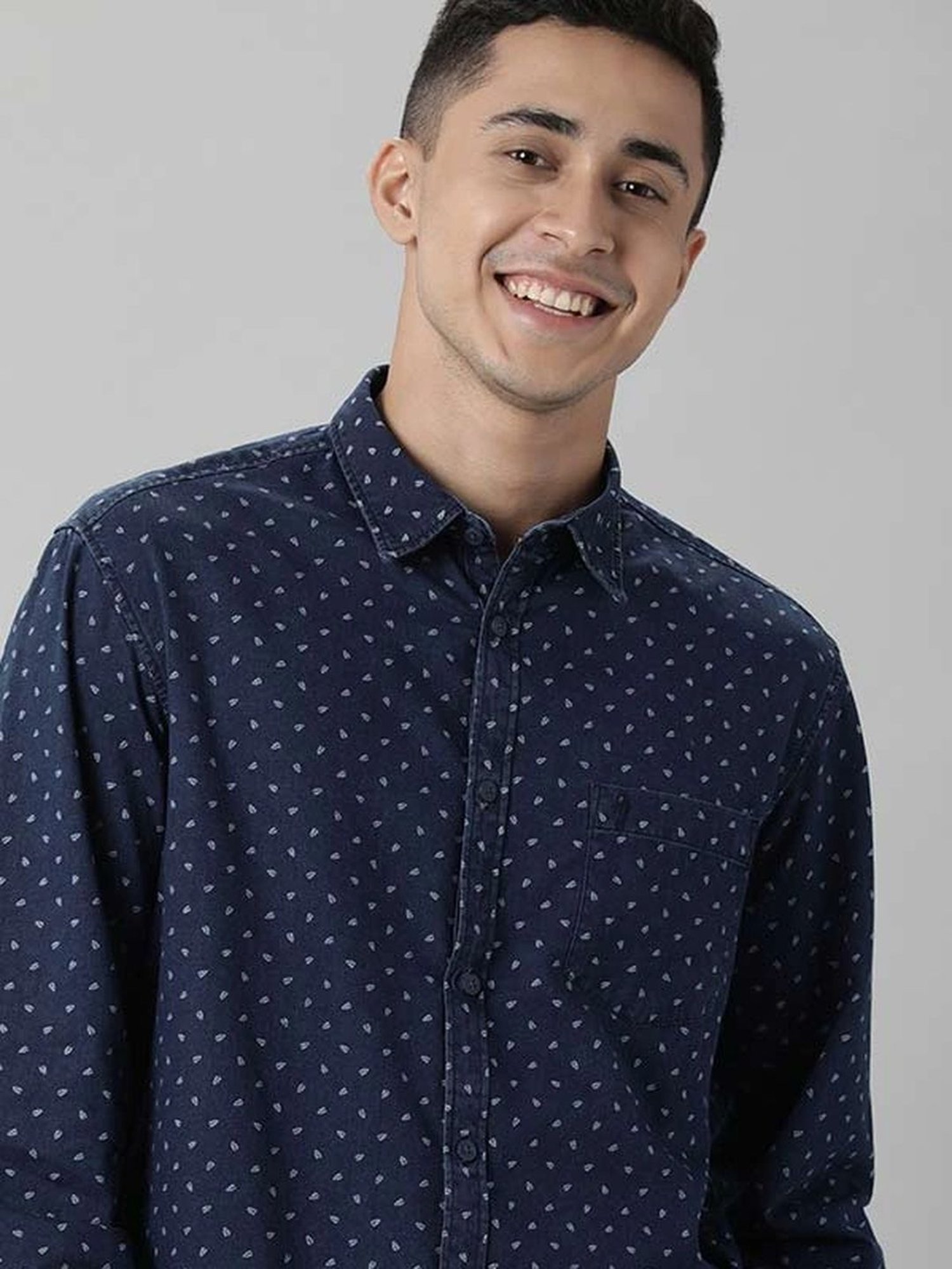 Indian Terrain Indigo Slim Fit Printed Shirt