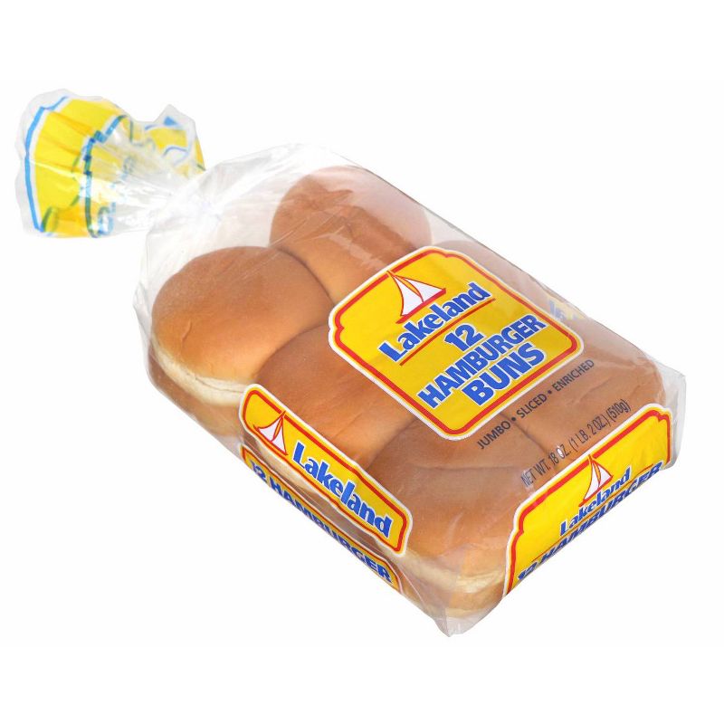 Lakeland Jumbo Hamburger Buns - 18oz/12ct