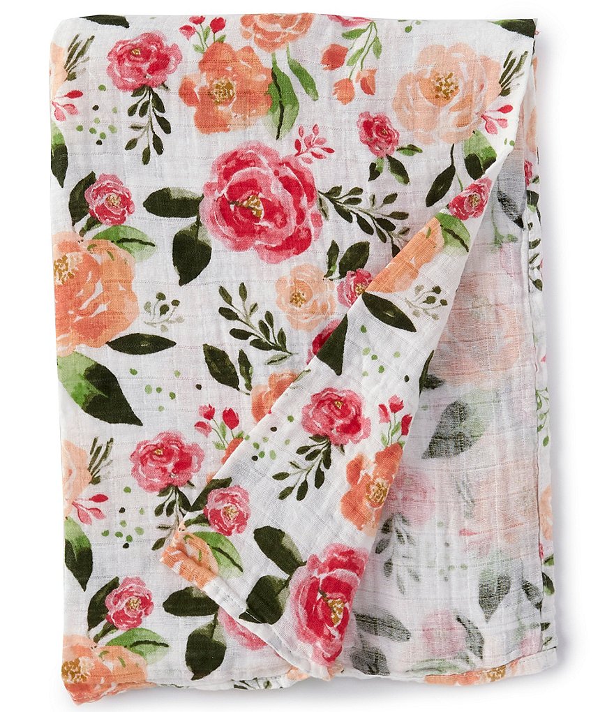 Mud Pie Baby Girls Peony Floral Muslin Swaddle Blanket