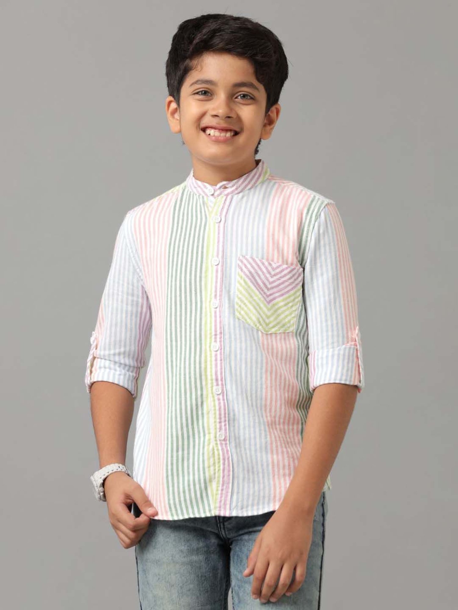 Under Fourteen Only Kids Multicolor Cotton Striped Full Sleeves Shirt