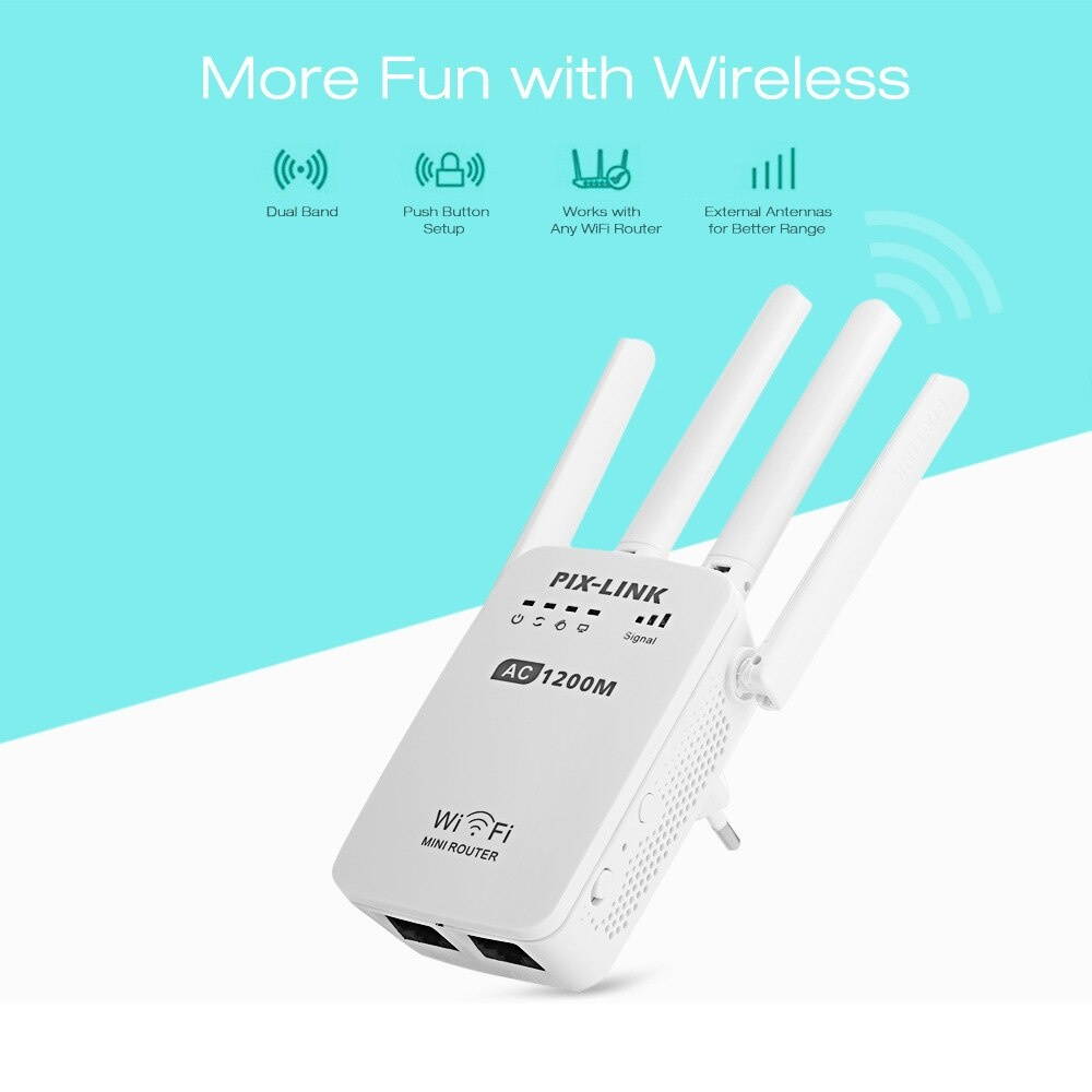 PIX-LINK AC05 1200Mbps Dual Frequency 2.4G 5G Wireless Repeater  Speed 5G Gigabit Wifi Router Antenna EU Plug