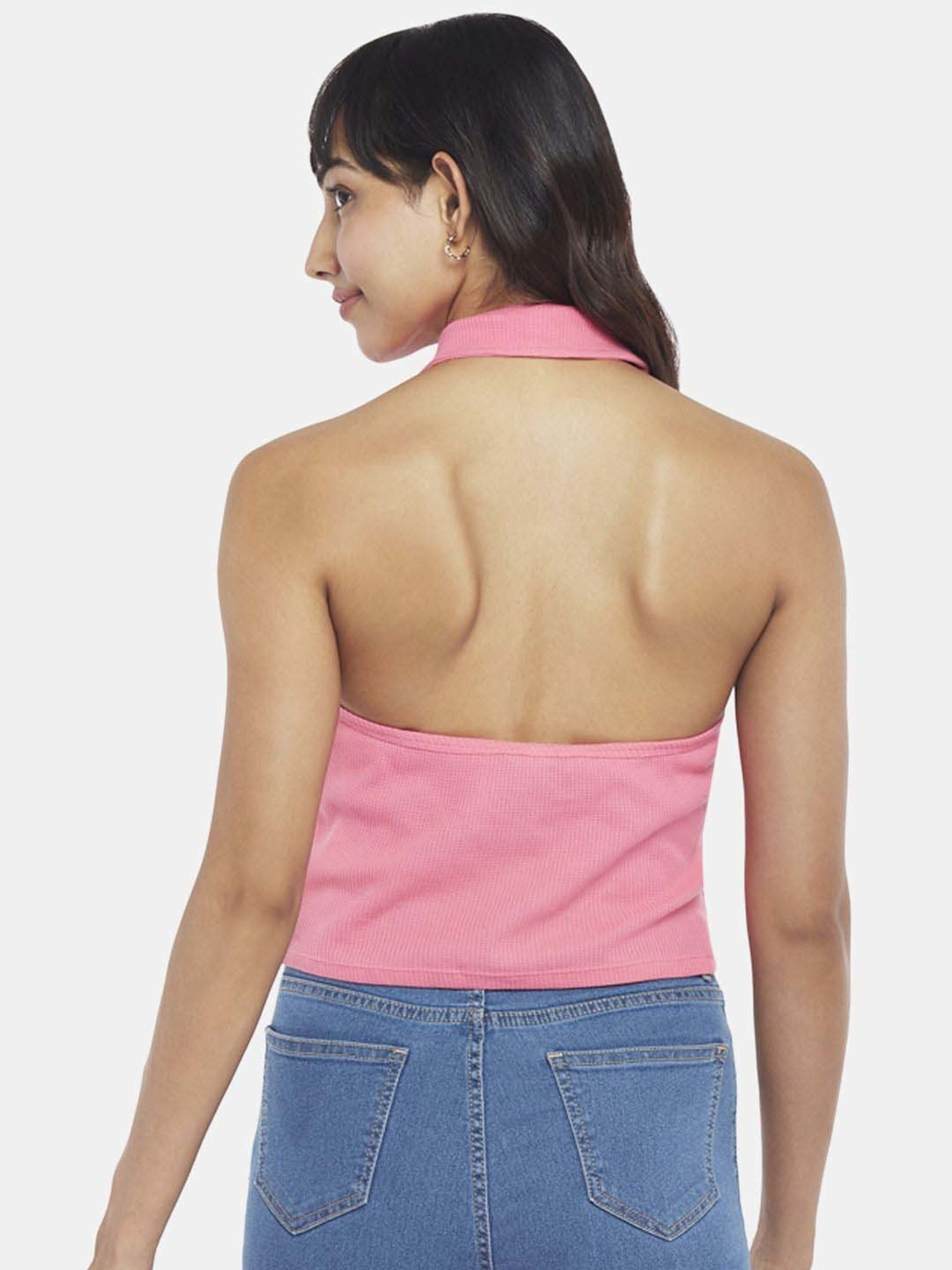 People by Pantaloons Pink Cotton Self Pattern Top