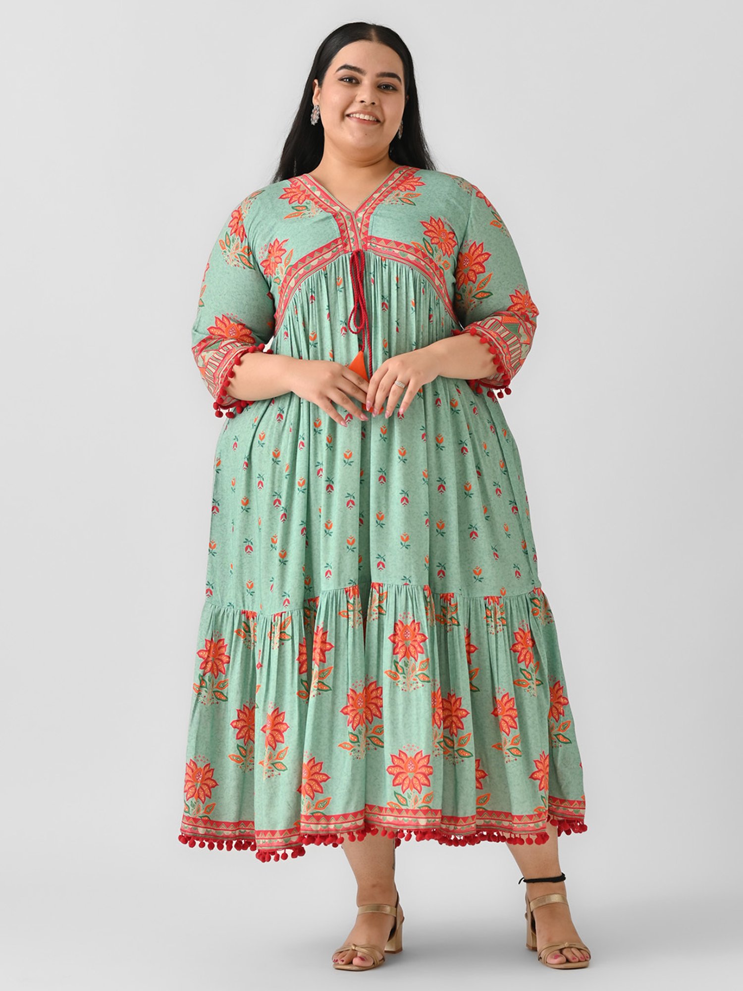 Rustorange Mint Blue Printed Ethnic Dress