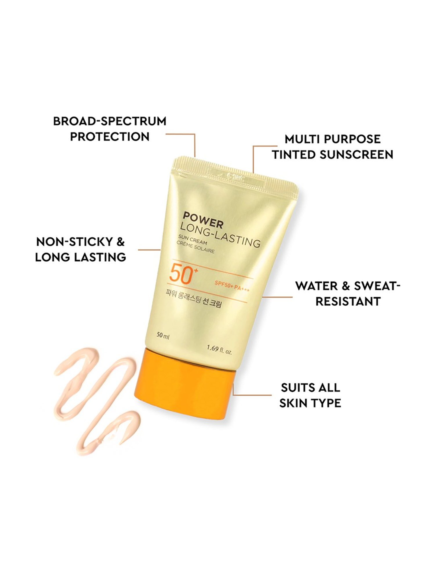 The Face Shop Power Long-Lasting SPF 50+ Tinted Suncream for UV A & UV B - 5 gm