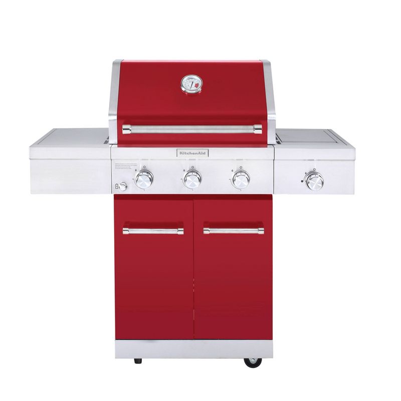 KitchenAid 3-Burner Gas Grill with with Side Burner and Grill Cover 720-0953DCO - Red