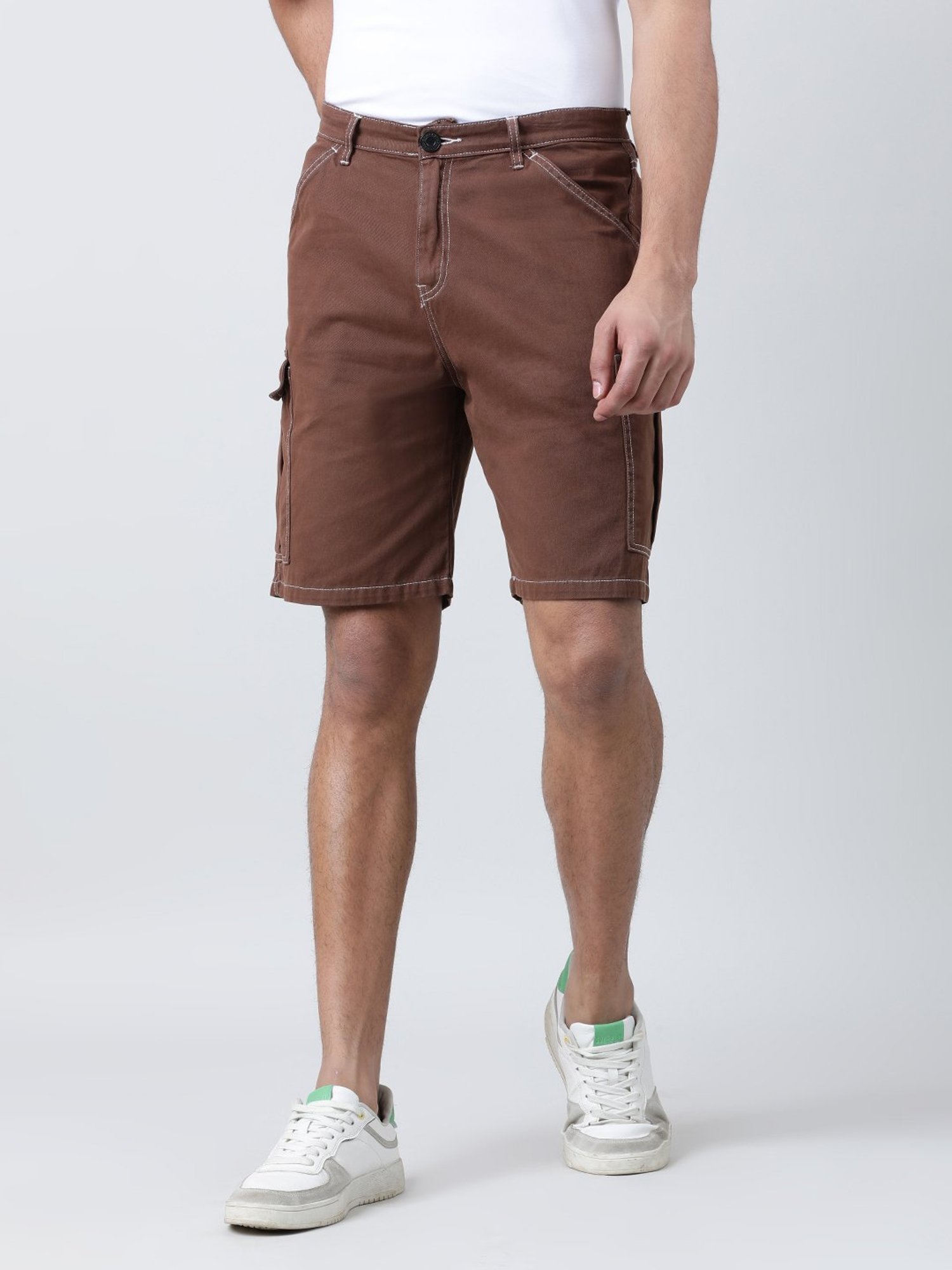Bene Kleed Chocolate Brown Relaxed Fit Cotton Cargo Shorts