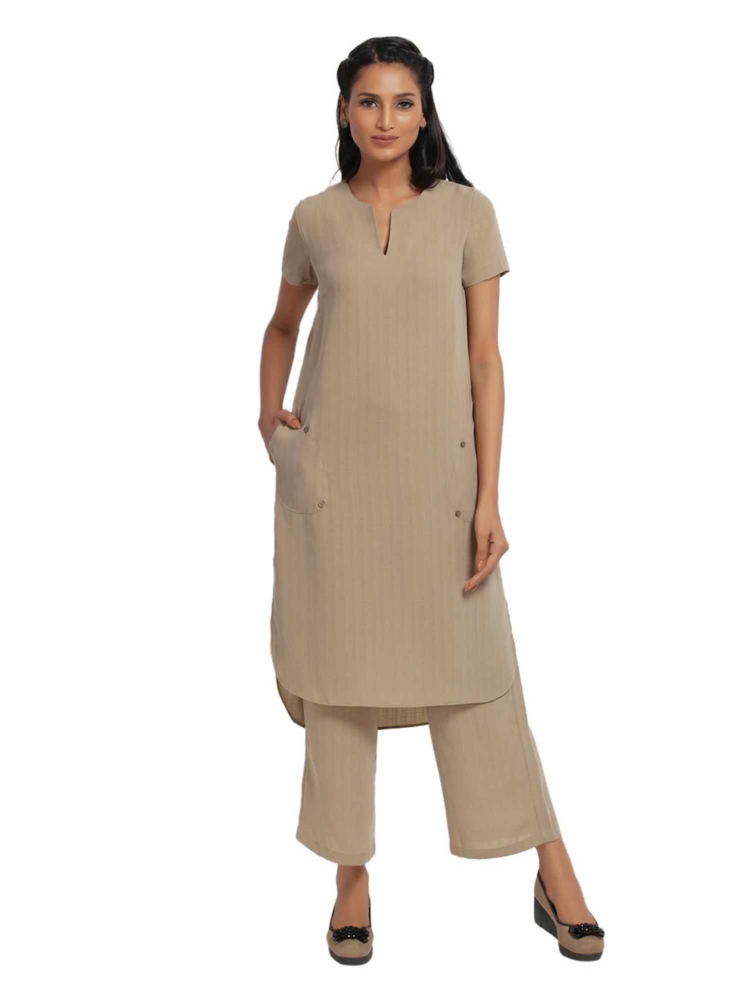 Office & You Beige Straight Fit Kurta