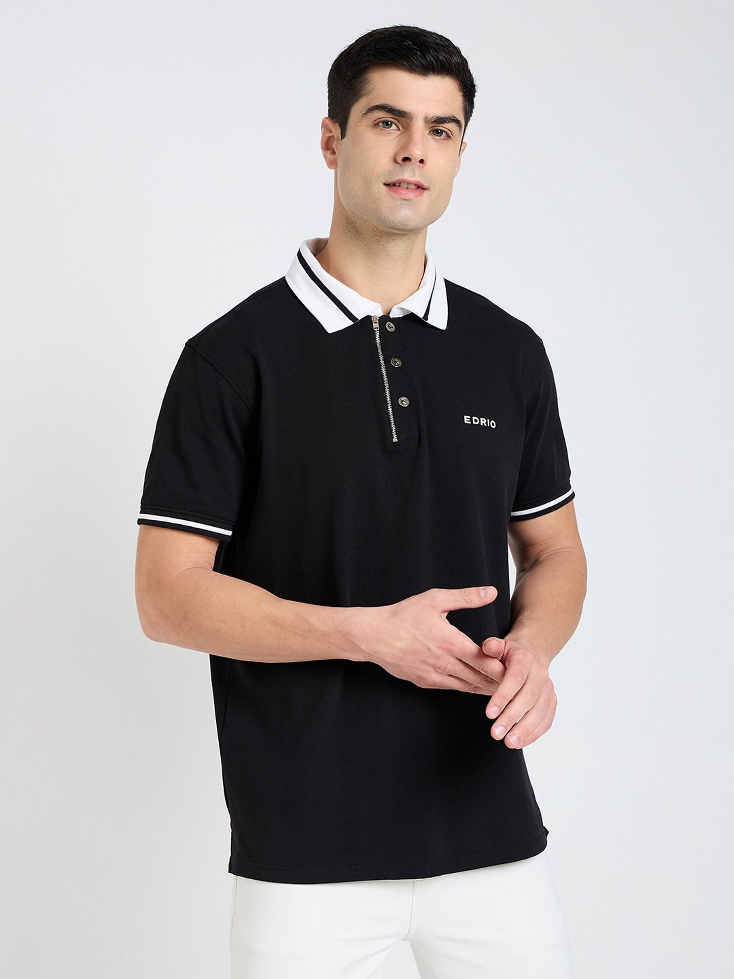 EDRIO Black Regular Fit Polo T-Shirt