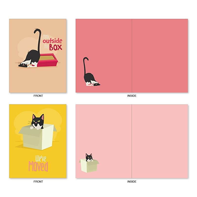 10 All Occasion Blank Cat Cards (4 x 5.12 Inch) - Cute Assorted Bulk Card Set - Catty Cards M6558OCB