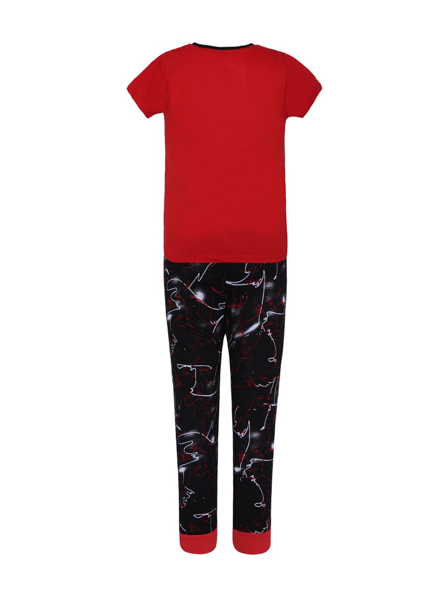 Punkster Boys Red & Black Cotton Printed Nightsuit