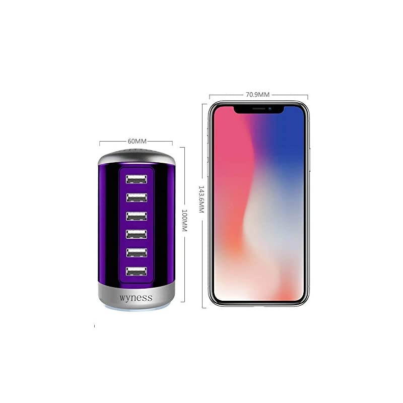 USB Charger 6Port Desktop USB Hub Charging Station with Smart Identification Technology for PhoneTabletsand More Purple