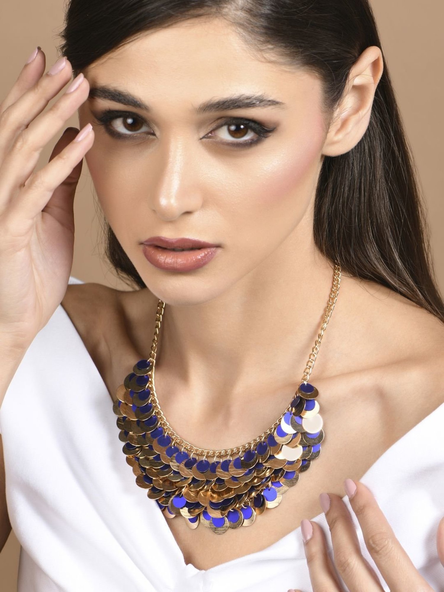 ToniQ Gold-Plated White Baroque Choker Necklace for Women