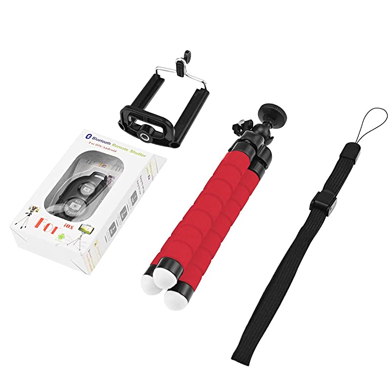Portable Tripod Mini Bluetooth Flexible Tripod with 360 Remote Control with 14 Screws for iPhone 88 Plus77 Plus Samsung Galaxy S7 S7 Edge Huawei Sony Xperia and etc up to 55Red