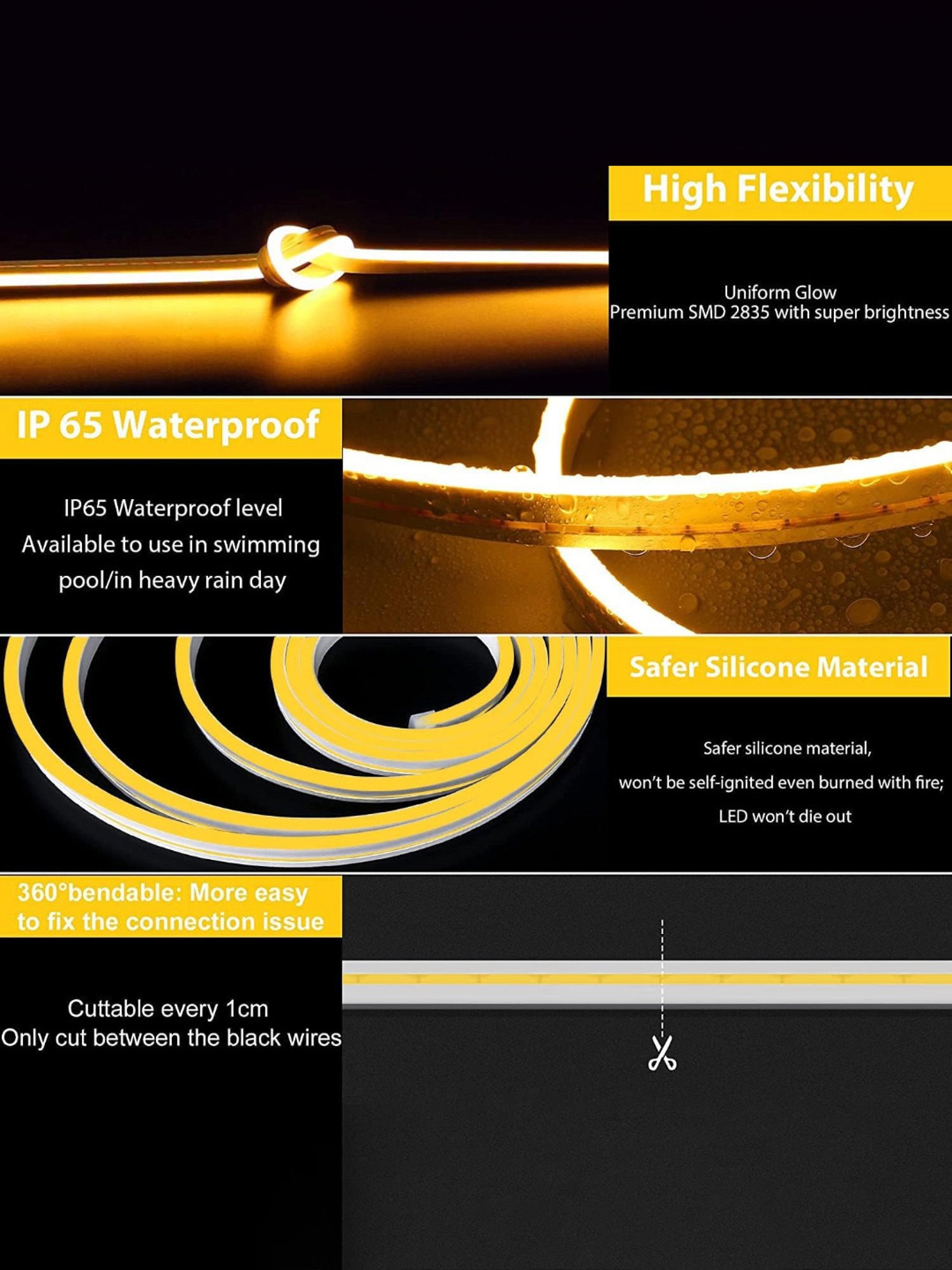 Xergy LED Neon Strip Lights 5Mtr, IP67 Waterproof Neon Rope Light for Home Decoration (Yellow)