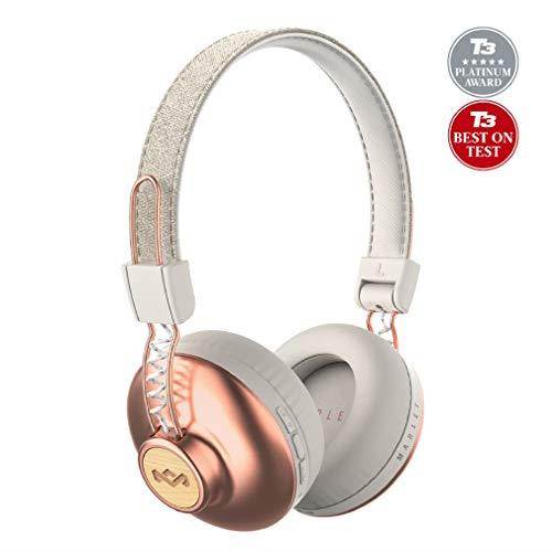 house of marley, positive vibration 2 wireless headphones | noise isolating, inline 1button mic on cable, removable tanglefree cable, long battery life, foldable onear design | copper