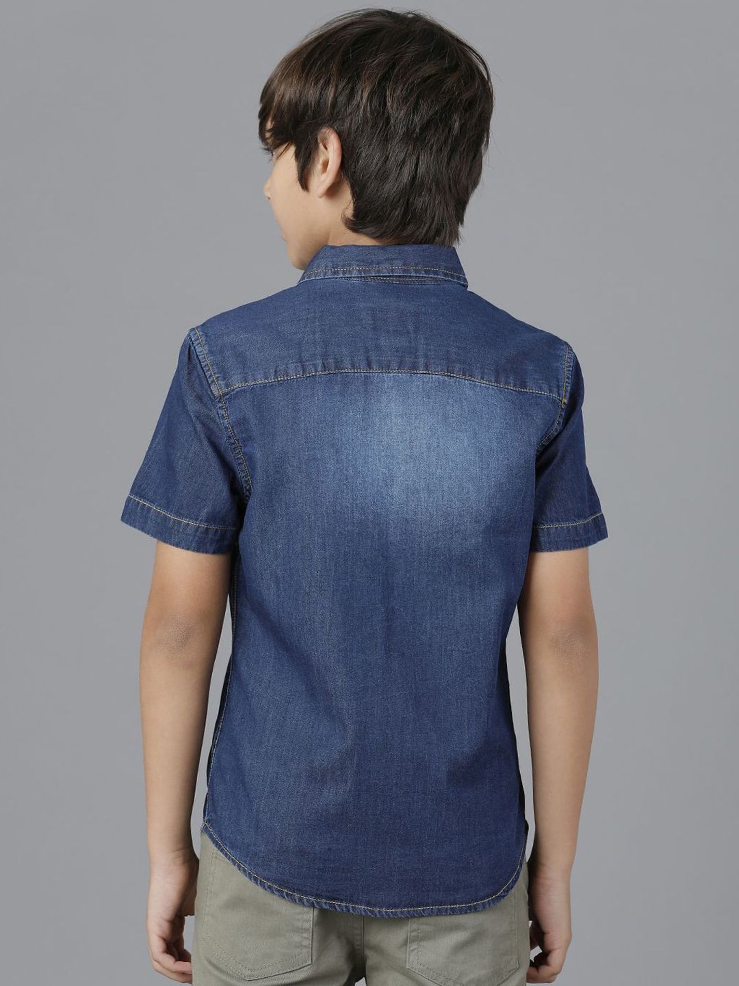 Under Fourteen Only Kids Navy Cotton Regular Fit Shirt