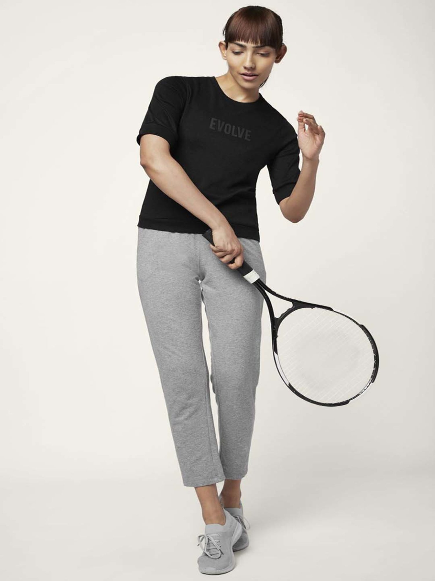 Ajile by Pantaloons Black Cotton Printed Sports Top