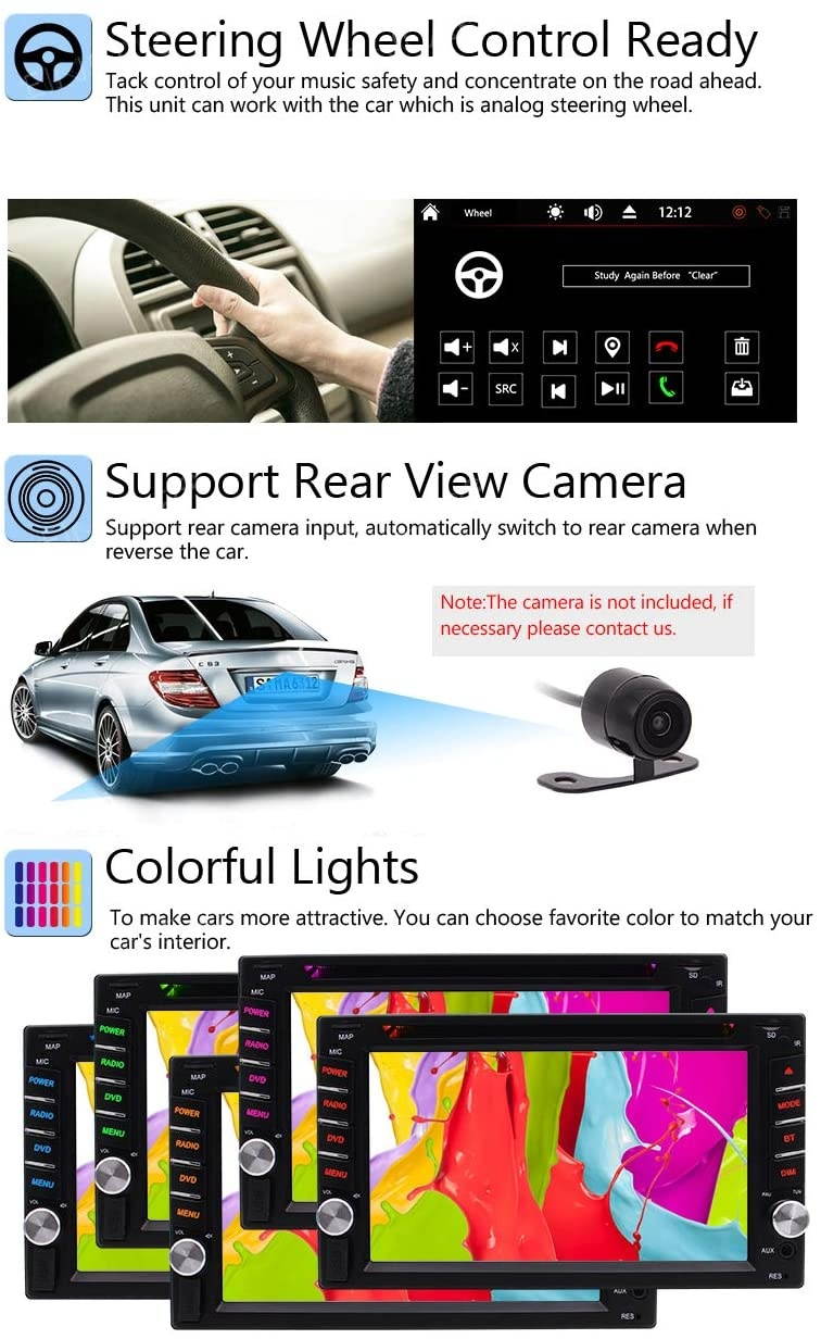 Double 2 Din Car Stereo Bluetooth Car DVD Player in Dash GPS Navigation FM/AM Car Radio Media Receiver 6.2 inch 5-Touch Touchscreen Display Headunit USB SD AUX in Wireless Remote + Backup Camera